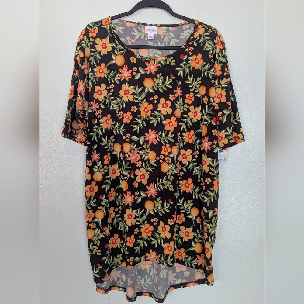 🌸 SALE | NWT LuLaRoe Irma Orange Black Green Floral Tunic Top High Low‎ Hem